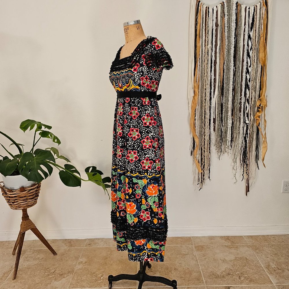 70s Designer Geoffrey Beene Abstract Floral Print High Waste Maxi w/ Pockets - Picture 4 of 7